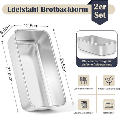 Edelstahl Brotbackform 2er-Set Rechteckig 23,5 x 12,5 x 6,5