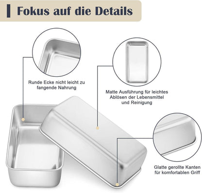 Edelstahl Brotbackform 2er-Set Rechteckig Toastbrot Kastenform