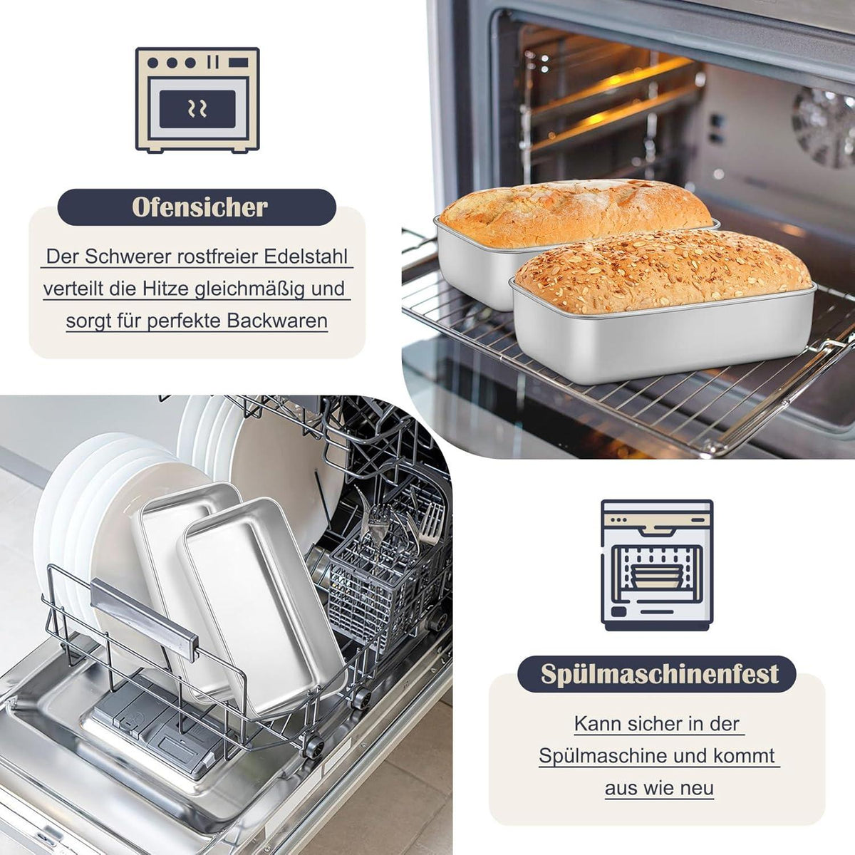 Onader Brotbackform 2er-Set Edelstahl Rechteckig 23,5 x 12,5 x 6,5 cm