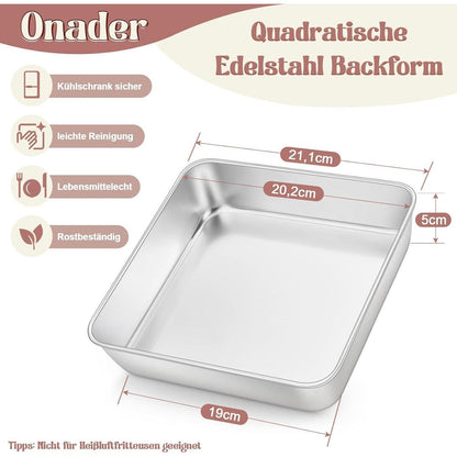 Quadratische Kuchenform aus Edelstahl 20x20x5 cm