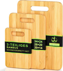 3er Set Bambus Schneidebretter Holz 34x24cm 28x20cm 22x14cm