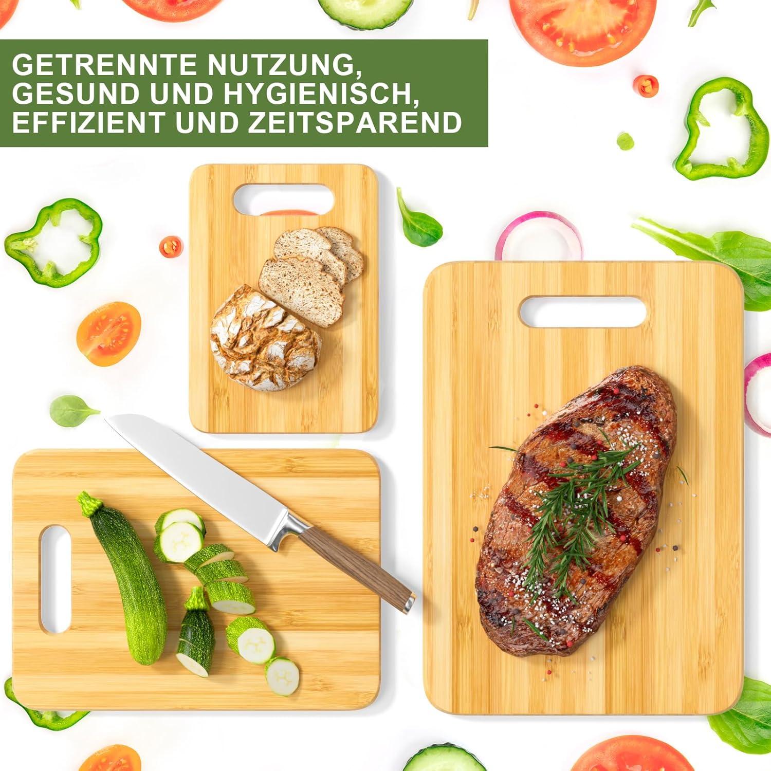 EXABANG Bambus Schneidebrett Set 3er Holz Küchenbretter