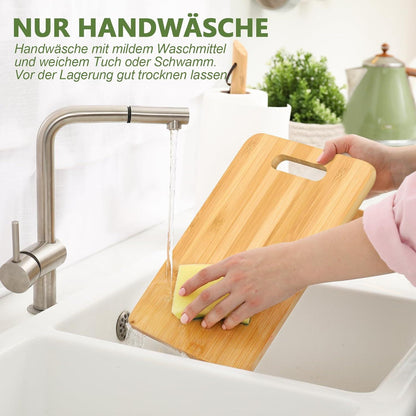 Schneidebrett Bambus Set 3er Holz Küche Servierbrett Natur