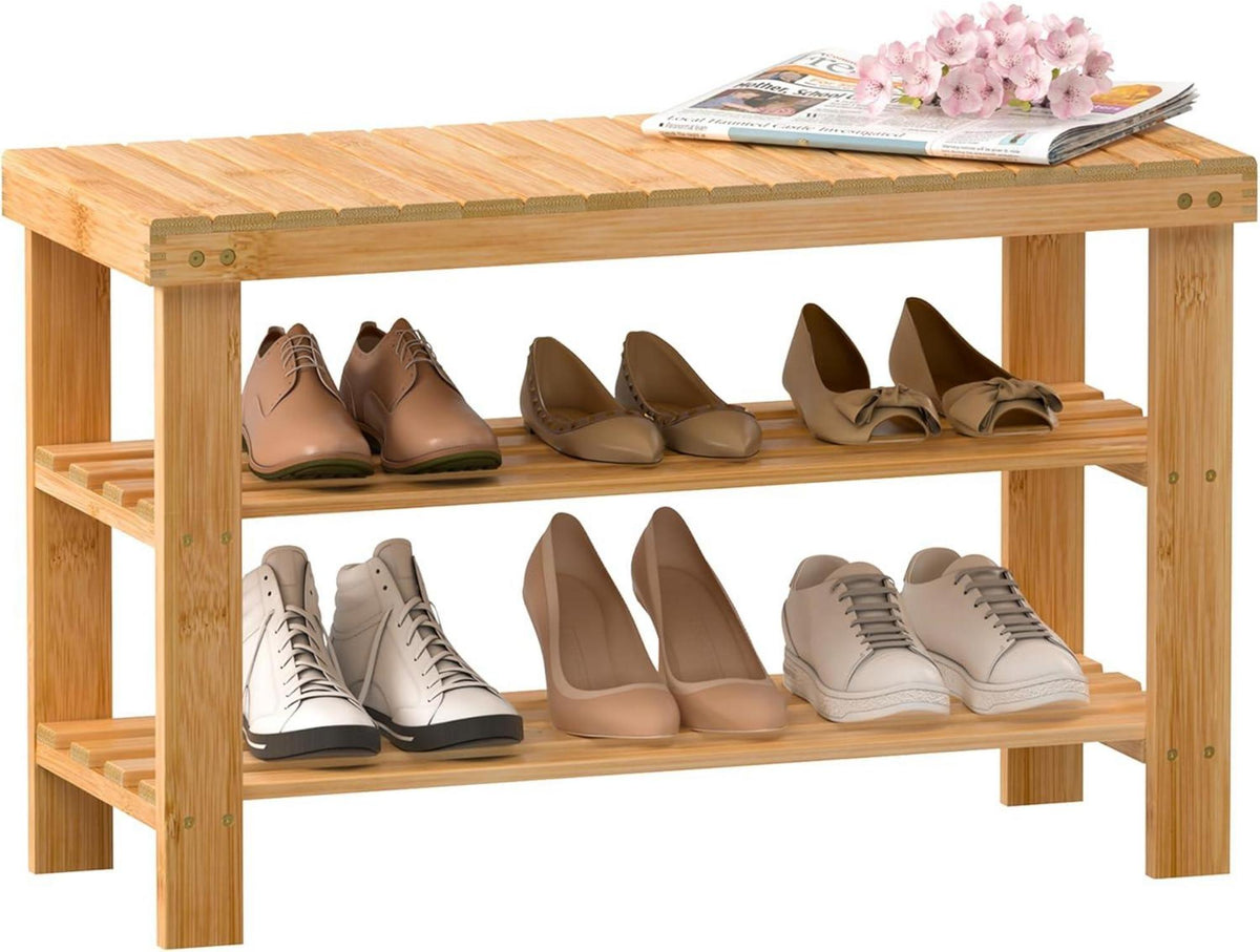 Schuhregal Bambus Sitzbank Ablagen 70x29x45cm Wohnzimmer Diele Bad