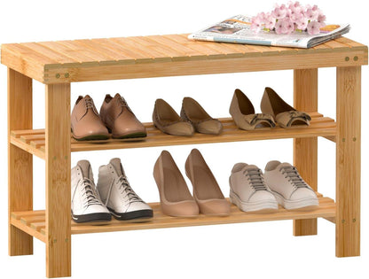 Schuhregal Bambus Sitzbank Ablagen 70x29x45cm Wohnzimmer Diele Bad