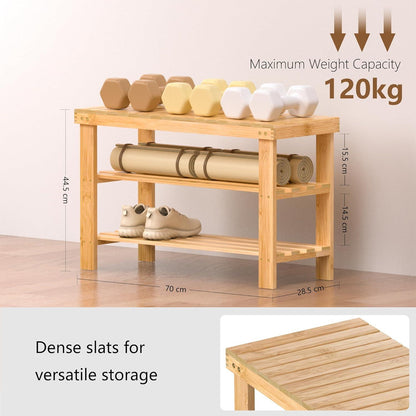 Exabang Schuhregal Bambus mit Sitzbank, Holz Ablagen 70 x 29
