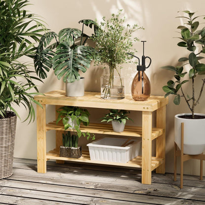 Schuhregal Bambus 70x29x45cm mit Sitzbank Holz 3 Ablagen