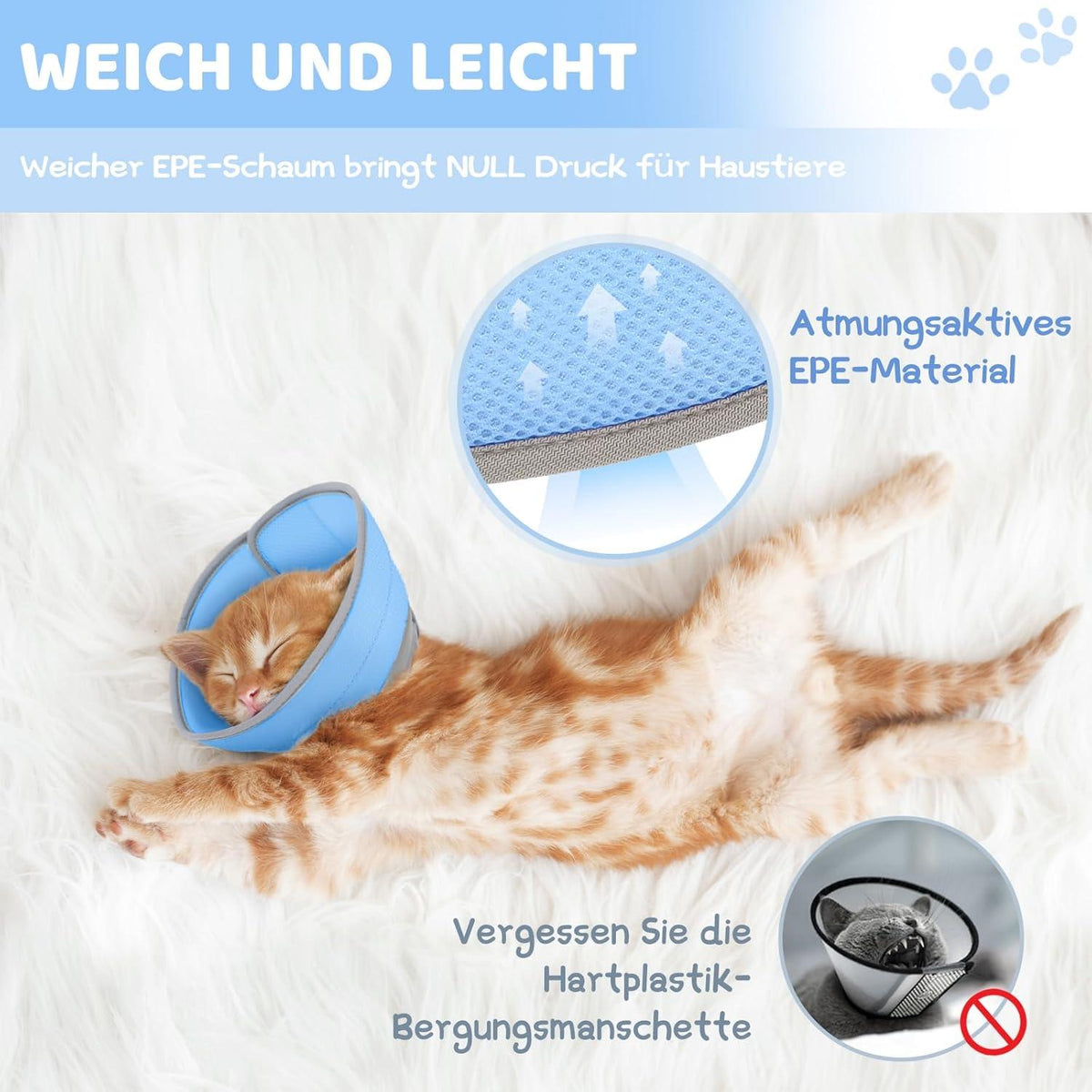 Supet Katzenkegel Halskrause, Verstellbarer Weich Kragen für