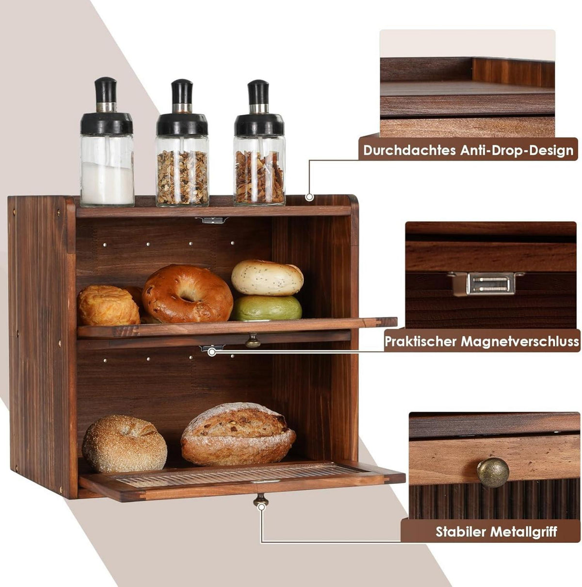 Großer Brotkasten aus Zirbenholz mit Acryltür und 2 Etagen