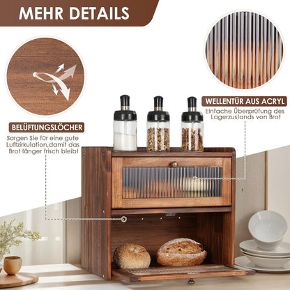 Brotkasten XL Zirbenholz Eco Brotbox Groß 2 Etagen Acryltür Magnetic
