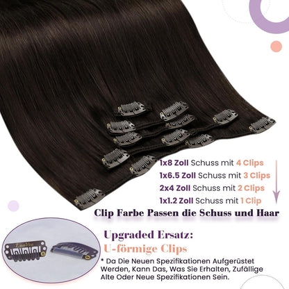 Clip-in Echthaar Extensions Braun Dunkelbraun #2