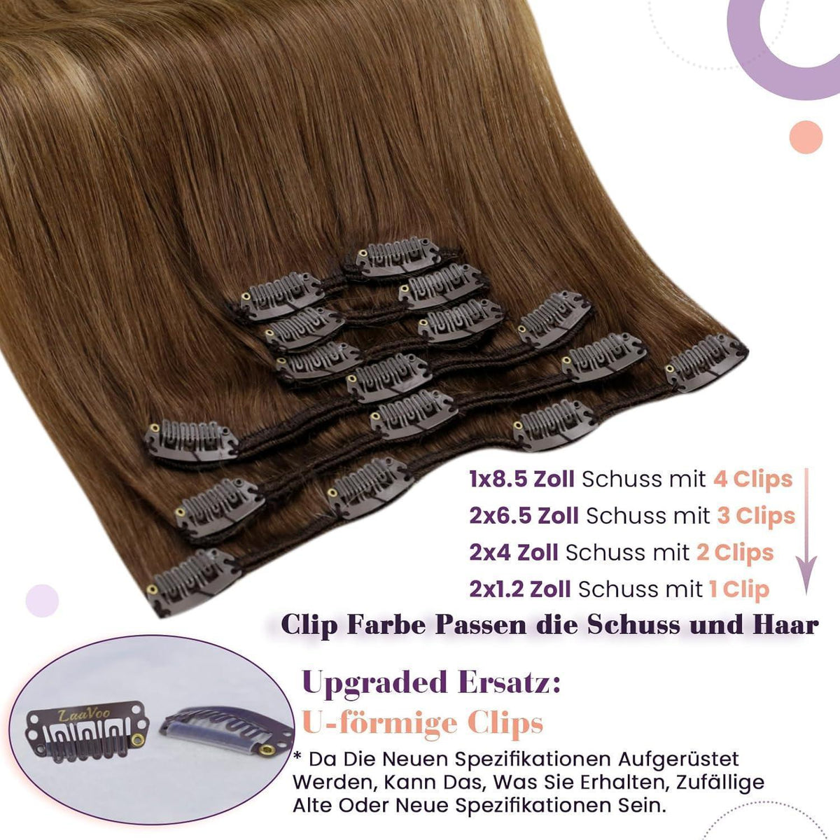 Echthaar Clip-in Extensions Braun Balayage 60cm