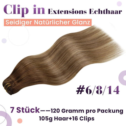 Echthaar Clip-in Extensions Braun Balayage 60cm