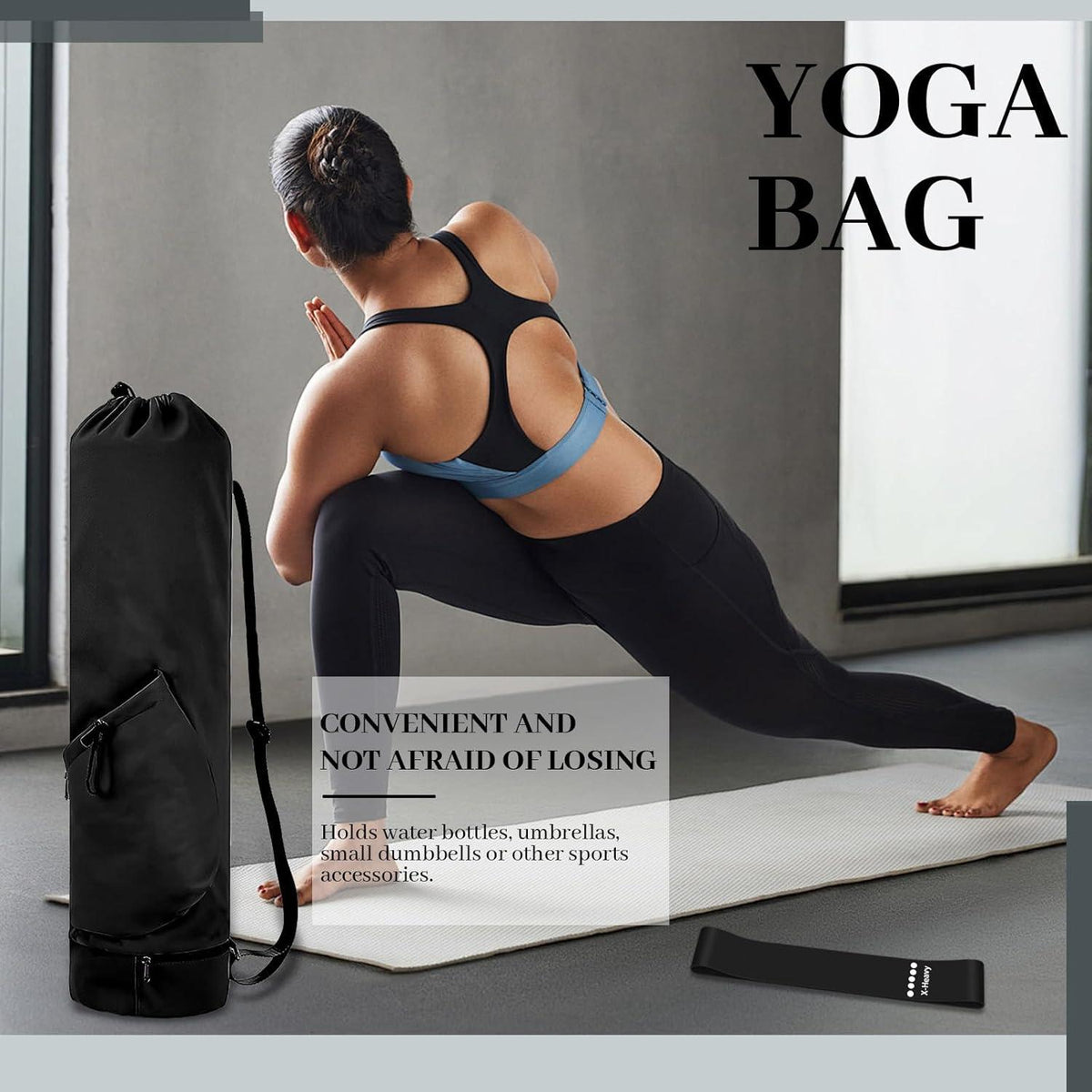 Yogatasche mit Nassfach, Flaschentasche + 5 Sportbänder für Yoga