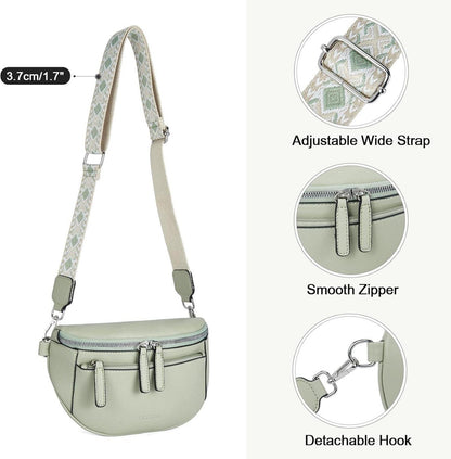 FIGESTIN Bauchtasche Damen PU Leder Crossbody Bag Breiter Gurt Umhängetasche