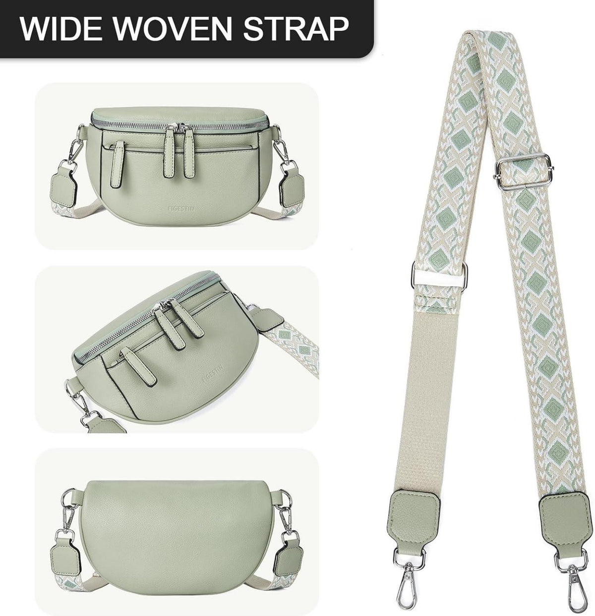 FIGESTIN Damen Bauchtasche Crossbody Bag PU Leder Breiter Gurt Grünton