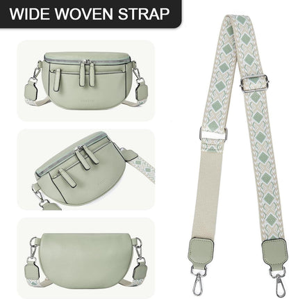 FIGESTIN Damen Bauchtasche Crossbody Bag PU Leder Breiter Gurt Grünton