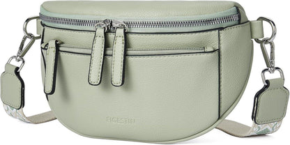 FIGESTIN Damen Bauchtasche Crossbody Bag PU Leder Breiter Gurt Grünton