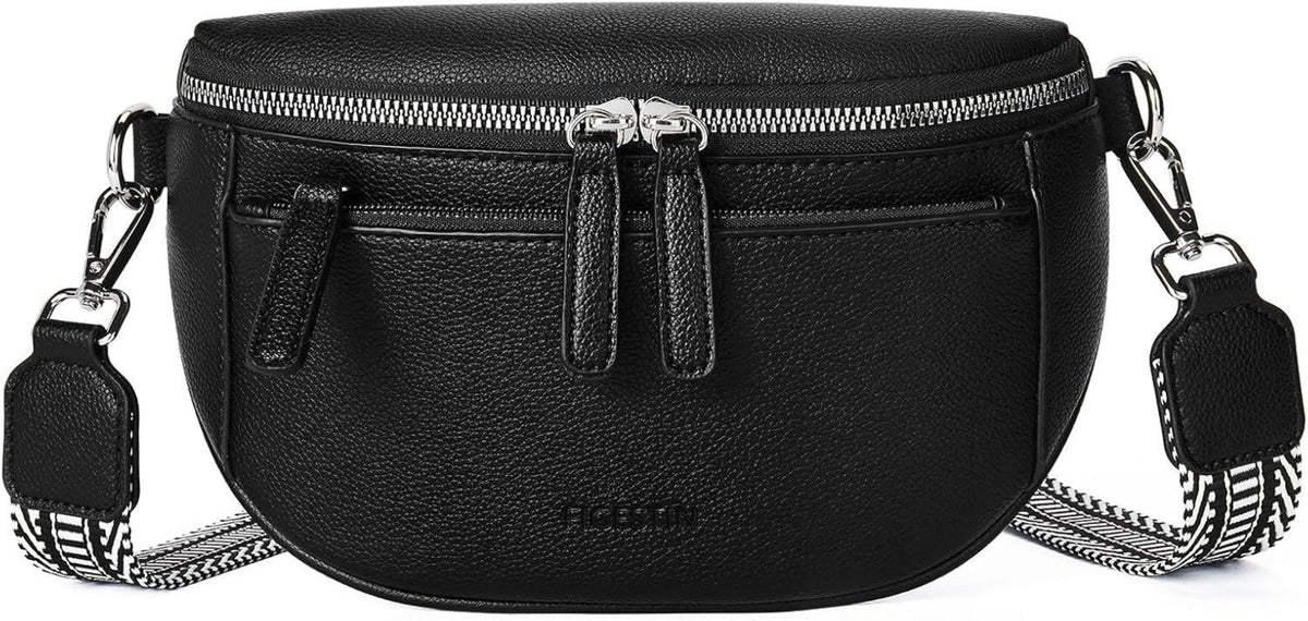 Schwarze Damen Bauchtasche PU Leder verstellbarer Crossbody Bag