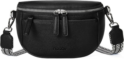 Schwarze Damen Bauchtasche PU Leder verstellbarer Crossbody Bag
