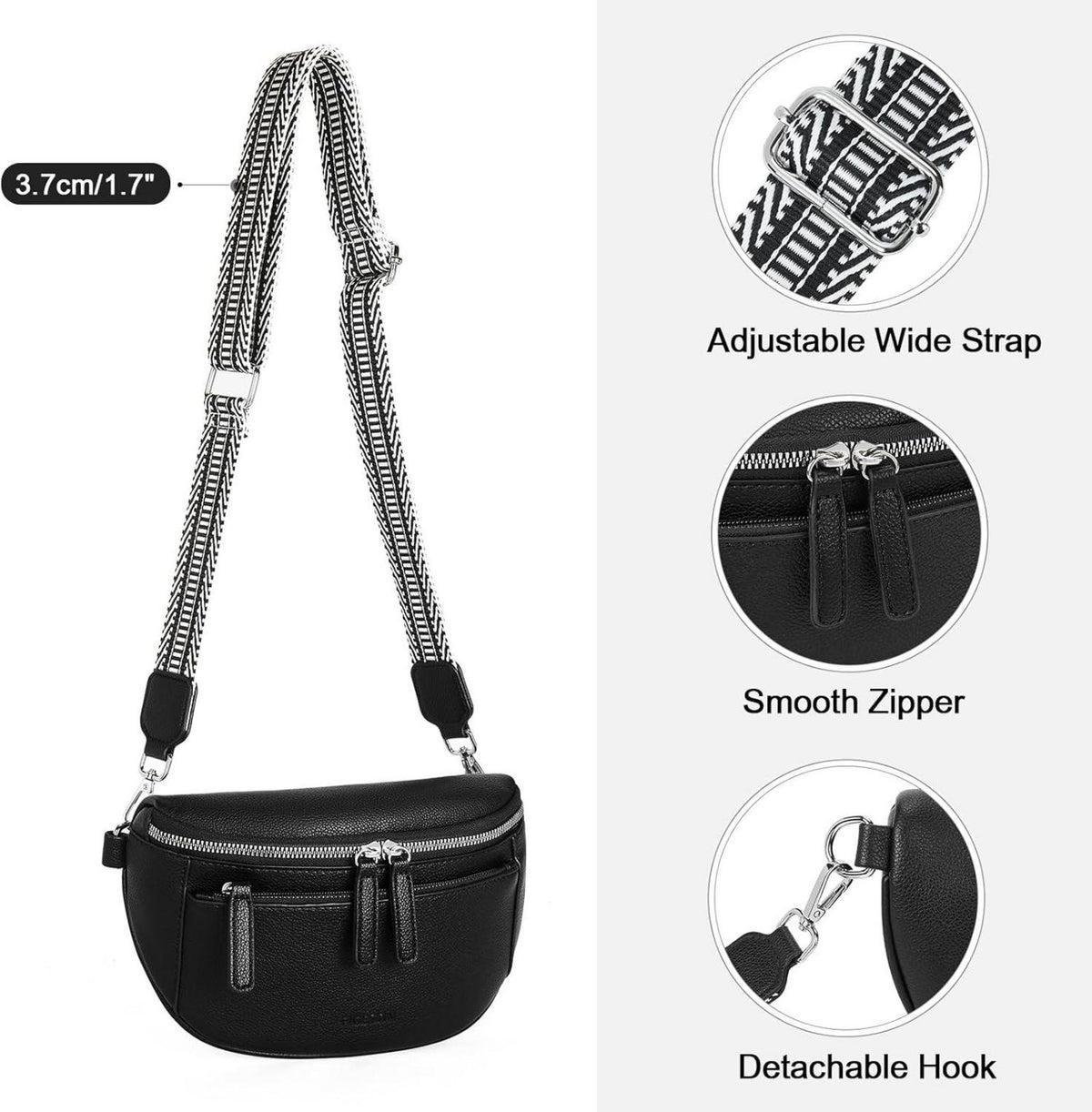 FIGESTIN Damen Bauchtasche PU Leder Crossbody Umhängetasche Verstellbarer Riemen