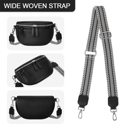 Bauchtasche Damen PU Leder Crossbody Bag Breiter Gurt Schwarz