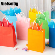 40 Stück Geschenktüten Kraftpapier Henkel 20x14x7cm Bunt