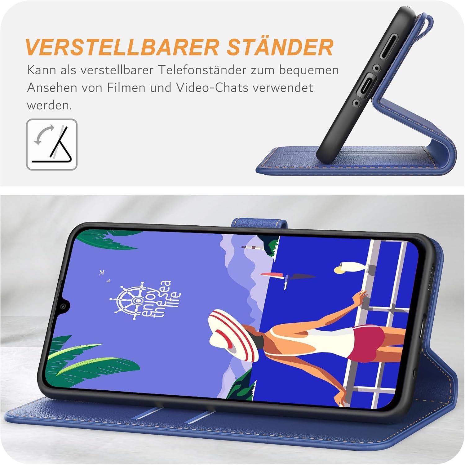 Samsung Galaxy A35 5G Handyhülle Premium Leder Klapphülle Blau