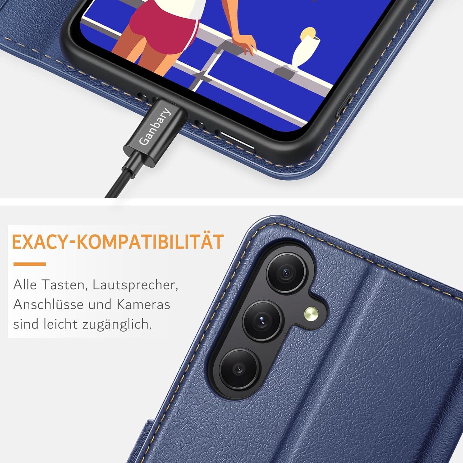 Leder Handyhülle Samsung Galaxy A35 5G Blau Kartenfächer Standfunktion