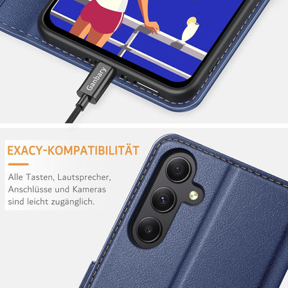 Leder Handyhülle Samsung Galaxy A35 5G Blau Kartenfächer Standfunktion