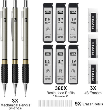 Druckbleistift Set Metall Minenbleistift 0,5 0,7 0,9 mm 360 Stück