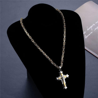 Herren Kreuz Kette Edelstahl Byzantinisch 61cm Gold Schwarz