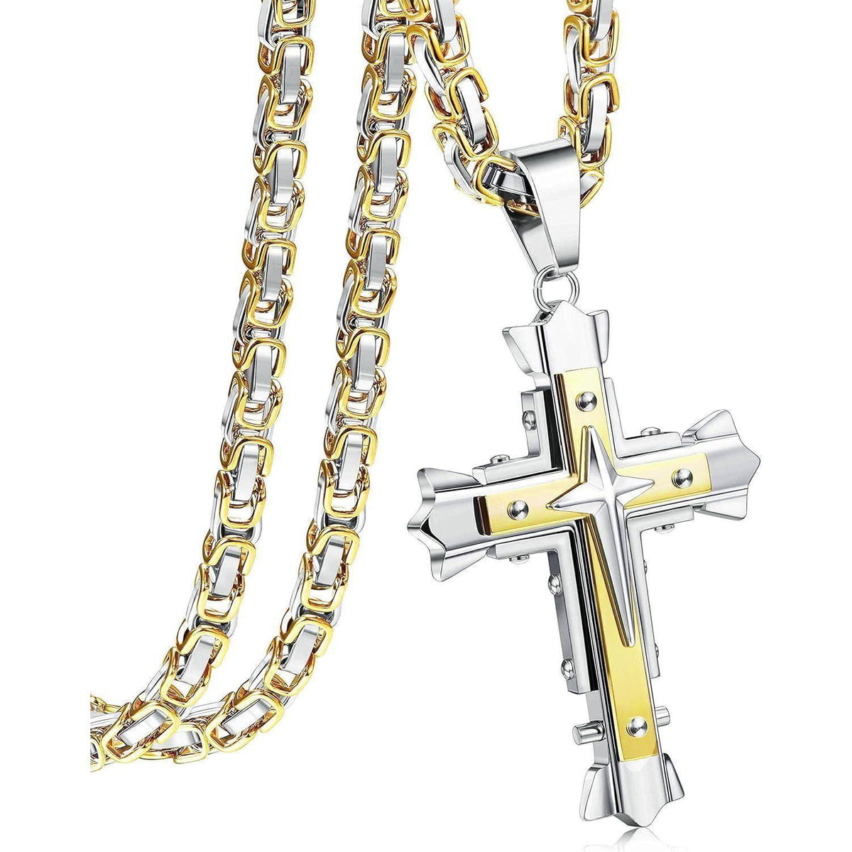 Herren Kreuz Kette Edelstahl Byzantinisch 56/61/71cm
