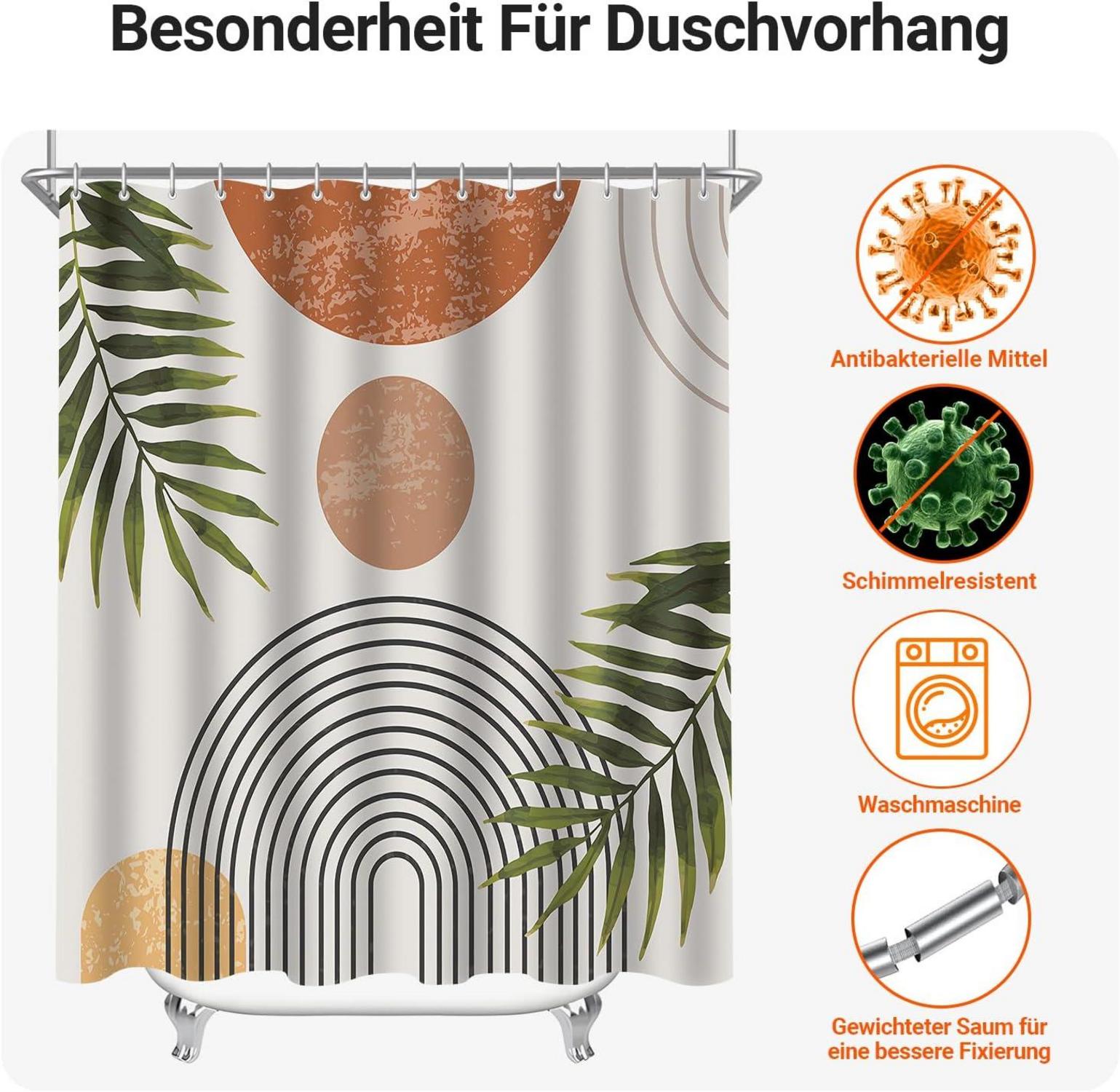 Duschvorhang 180x200cm Blätter Linie Antischimmel Textil 12 Ösen