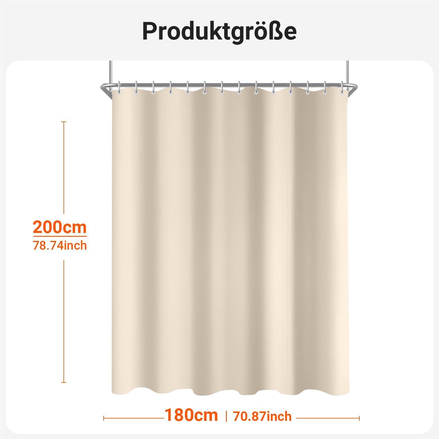 Duschvorhang 180x200cm Beige Beschwerter Saum Antischimmel