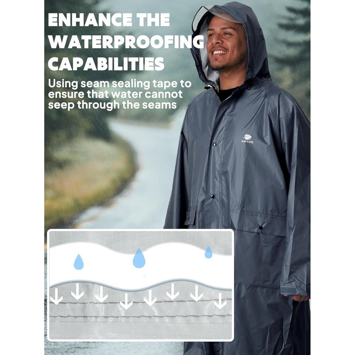 Wasserdichter Regenmantel für Radfahren & Outdoor, Grau