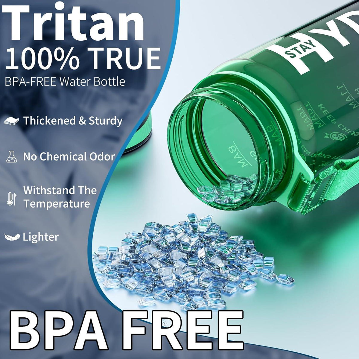 Mevoly Trinkflasche 1L BPA-Frei Tritan Sport Zeitmarkierung