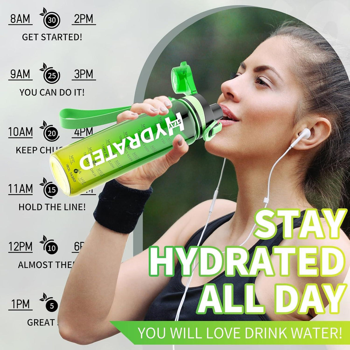 Mevoly Trinkflasche 1L BPA-frei Tritan Sport Zeitmarkierung gelb