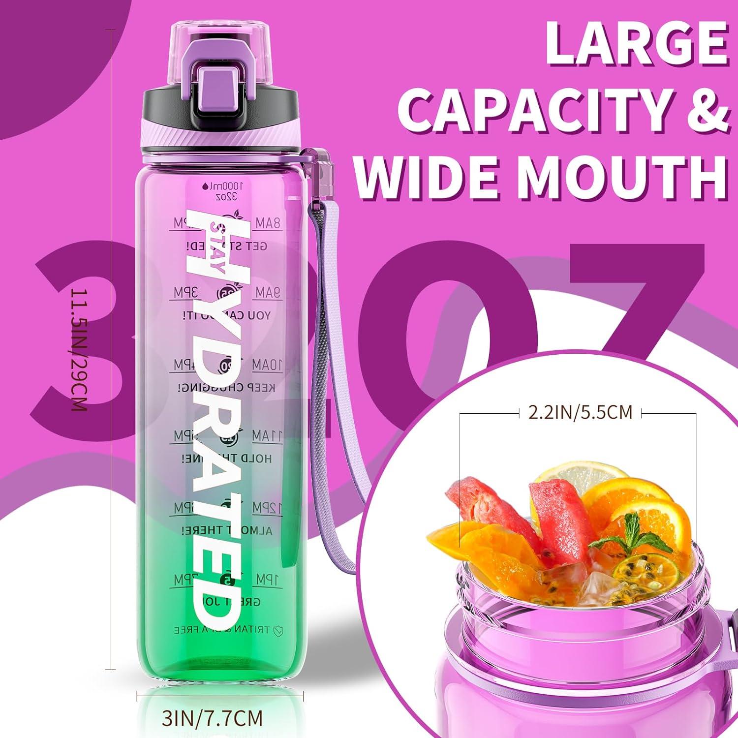 Trinkflasche 1L Auslaufsicher BPA-Frei Tritan Sport Zeitmarkierung Violett