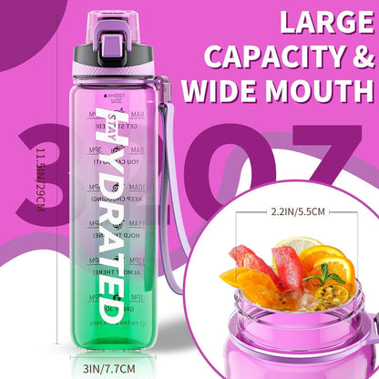 Trinkflasche 1L Auslaufsicher BPA-Frei Tritan Sport Zeitmarkierung Violett