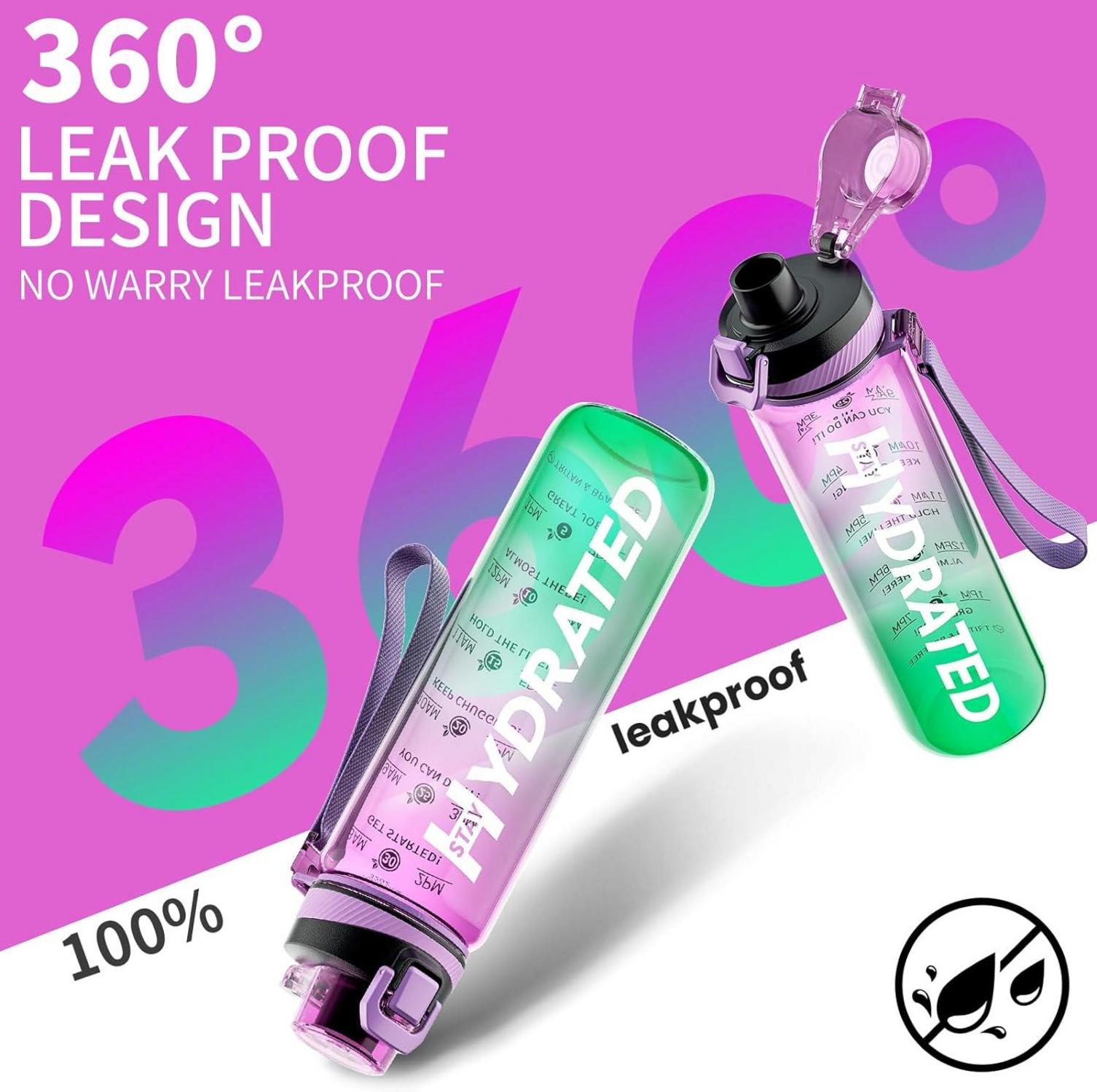 Trinkflasche 1L Auslaufsicher BPA-Frei Tritan Sport Zeitmarkierung Violett