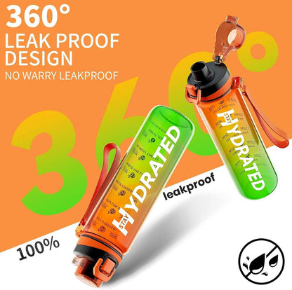 Mevoly Trinkflasche 1 Liter BPA-frei Tritan Sport Zeitmarkierung Orange