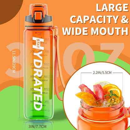 Trinkflasche 1L BPA-Frei Tritan Sport Zeitmarkierung Orange