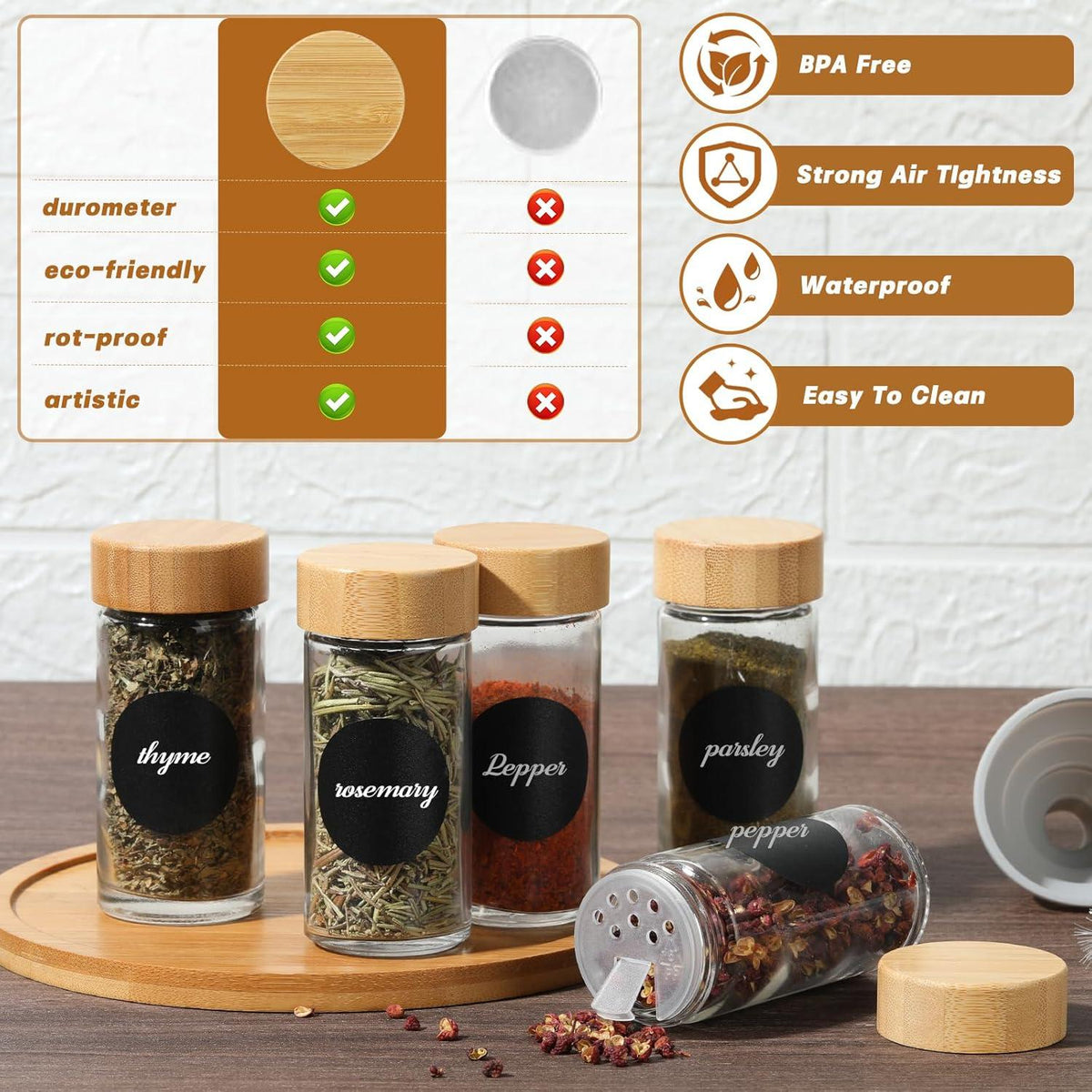 Gewürzgläser Set mit Holzdeckel 12x100ml Streueinsatz Luftdicht