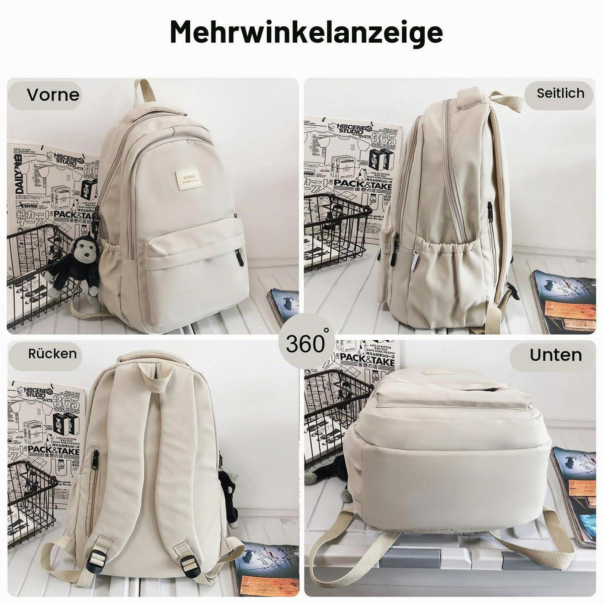 Schulrucksack Damen Daypack mit Laptopfach – Beige Weiß