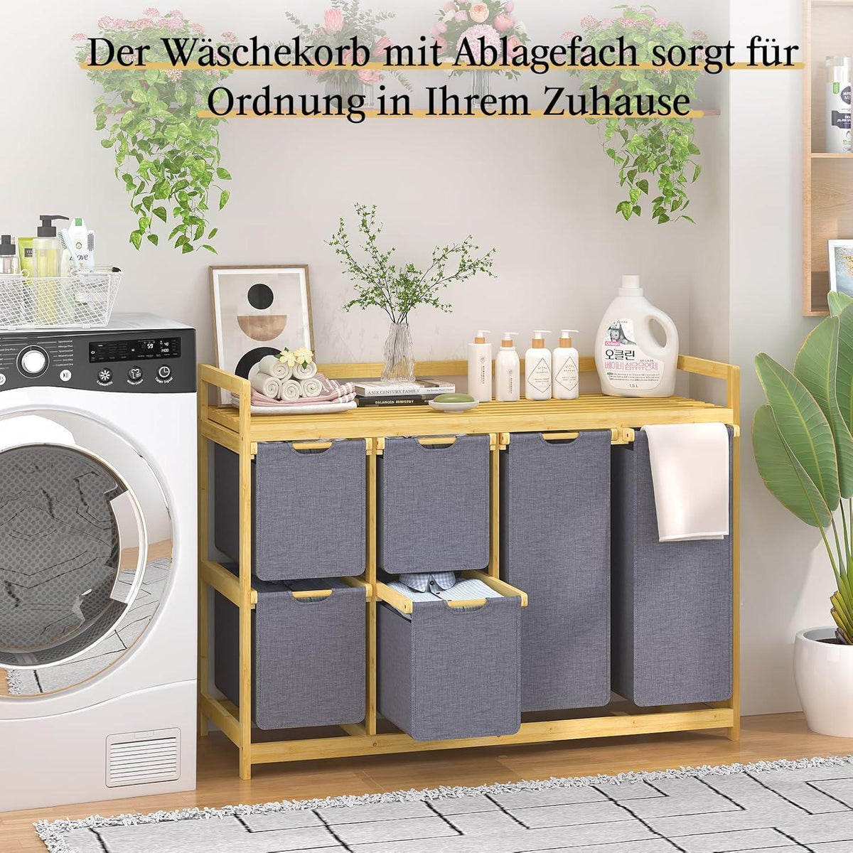 200L Wäschekorb mit 6 Fächern & Wäschesäcken