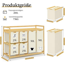 200L Wäschekorb mit 6 Fächern & Wäschesäcken