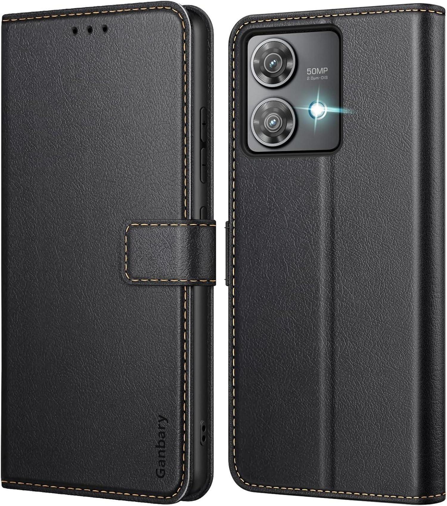 Motorola Edge 40 Neo Handyhülle Leder Schwarz Standfunktion
