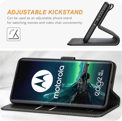 Motorola Edge 40 Neo Handyhülle Schwarz Premium Leder mit Kartenschlitzen & Standfunktion