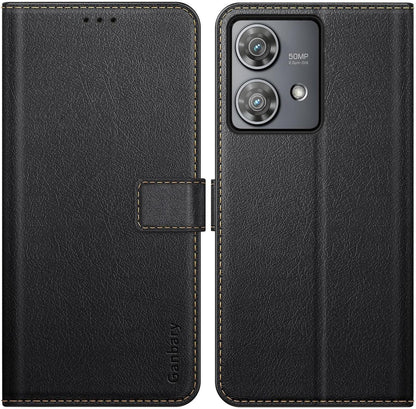 Motorola Edge 40 Neo Handyhülle Schwarz Premium Leder mit Kartenschlitzen & Standfunktion